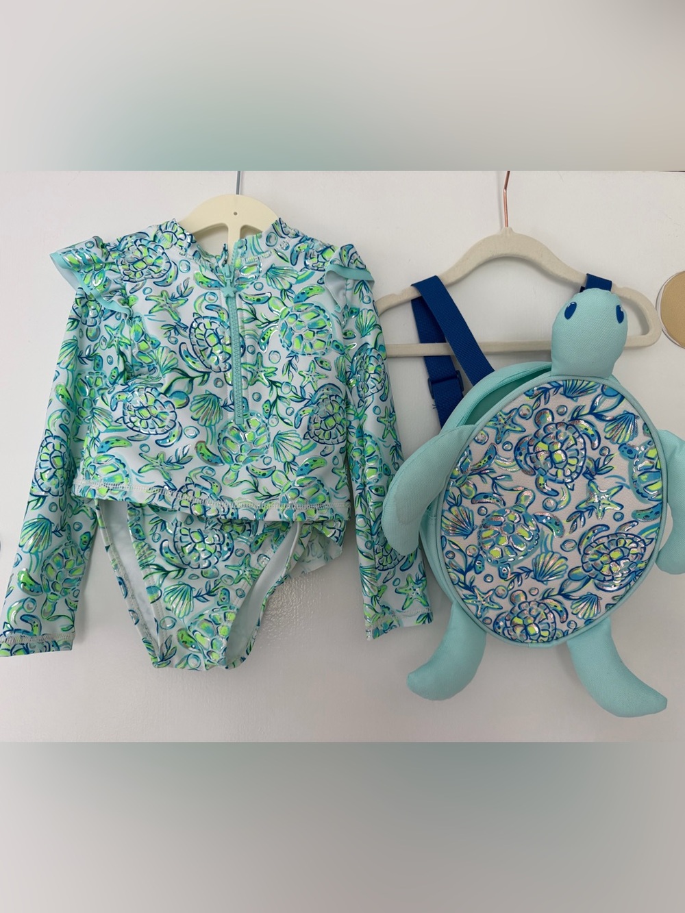Tommy Bahama Light Aqua Sea Turtle Rashguard Swim Set toddler girl 3T